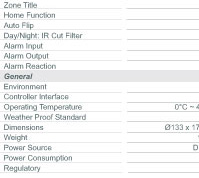 Dynacolor DH500 & DH600 Camera Specifications